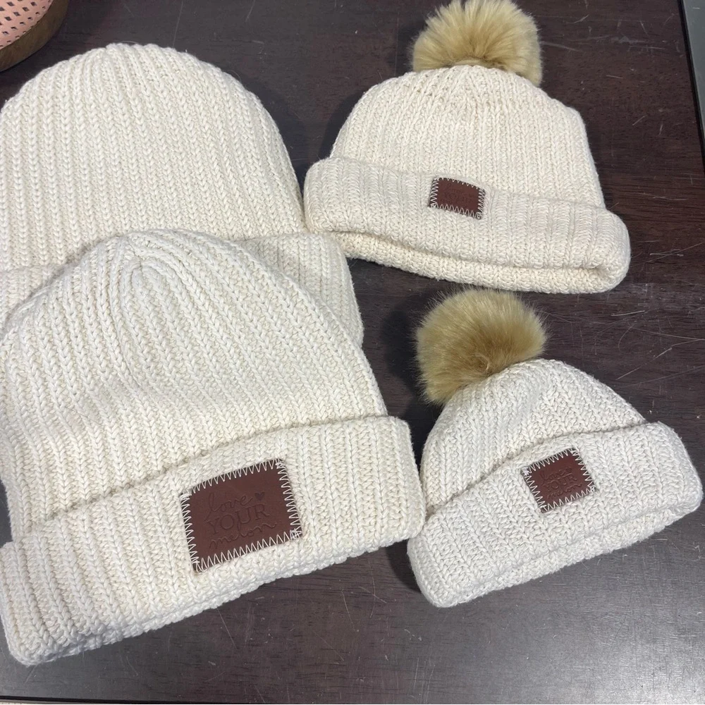 Love your melon  Cream Knit Beanie with pompom